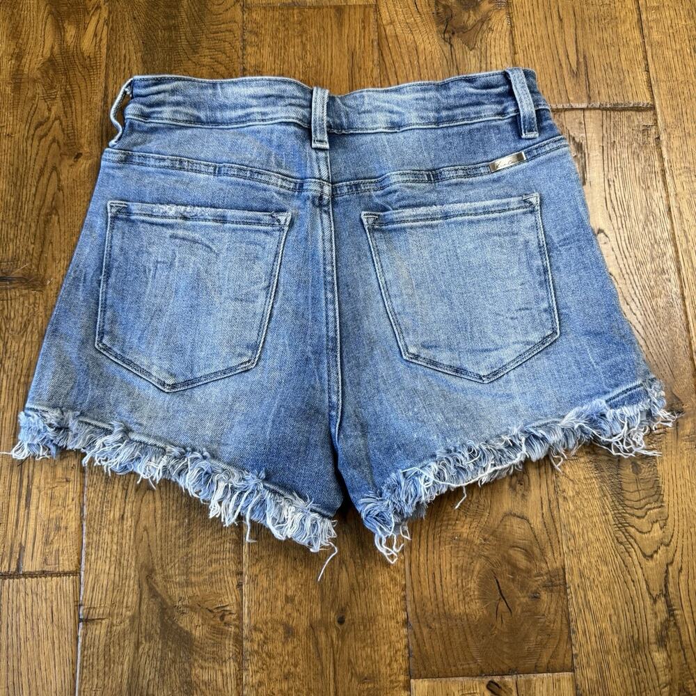 Kancan Cut Off Shorts Womens Sz L Med Wash Frayed Stretch Denim Style KC6358M - Picture 6 of 7